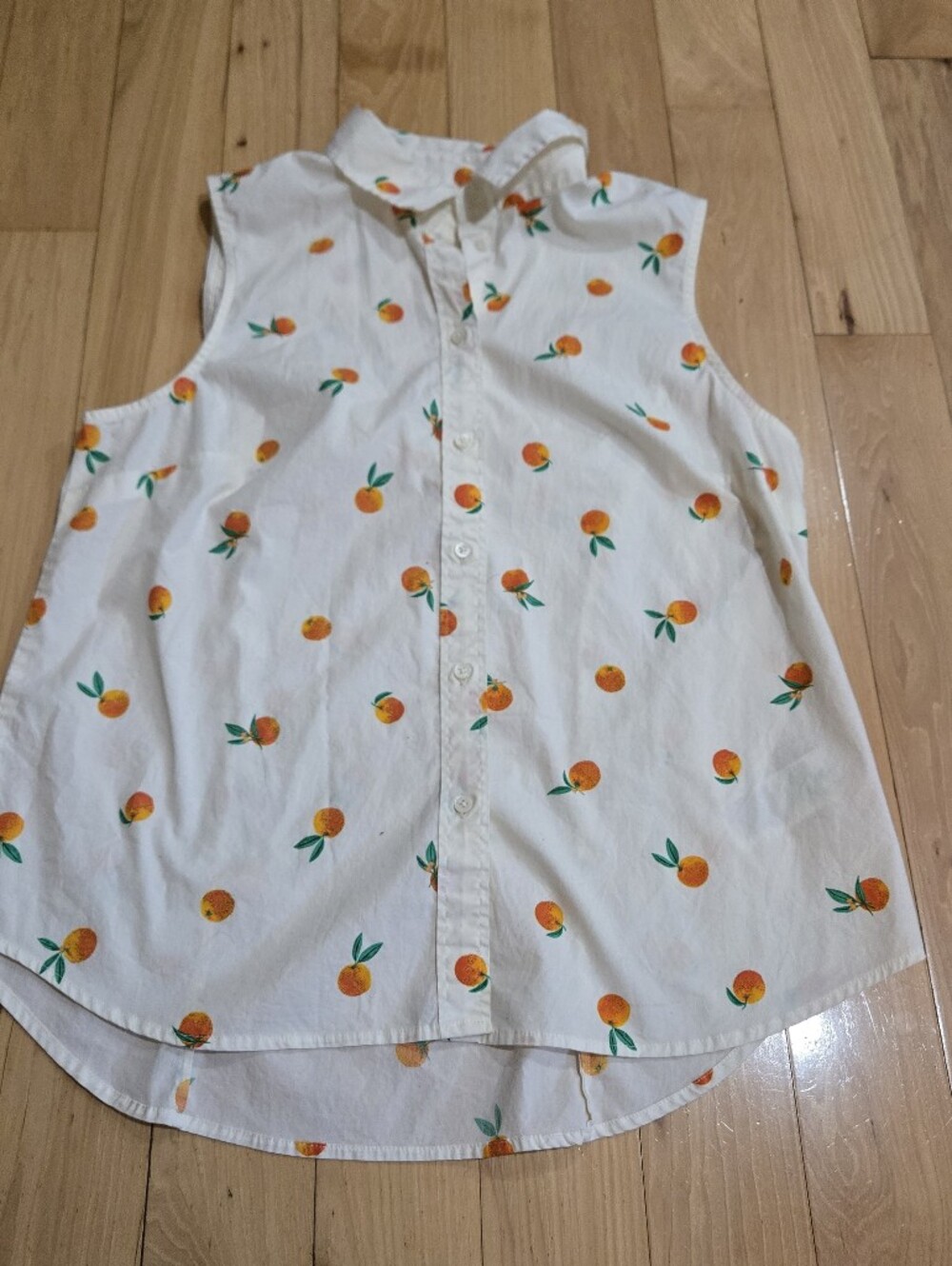 J. Crew White Sleeveless Button-Down Shirt with Orange Fruit Print